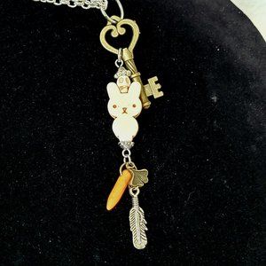 #491 Spring Creatures Beaded Bunny & Skull Boho Drop-Pendant Necklace